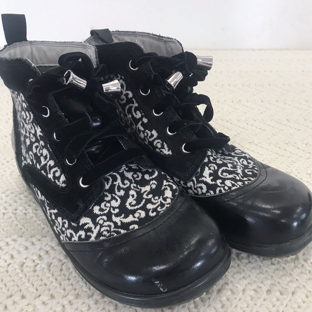 Alegria Kylie Black and White Patterned Leather Ankle Boots Size 38 US 8